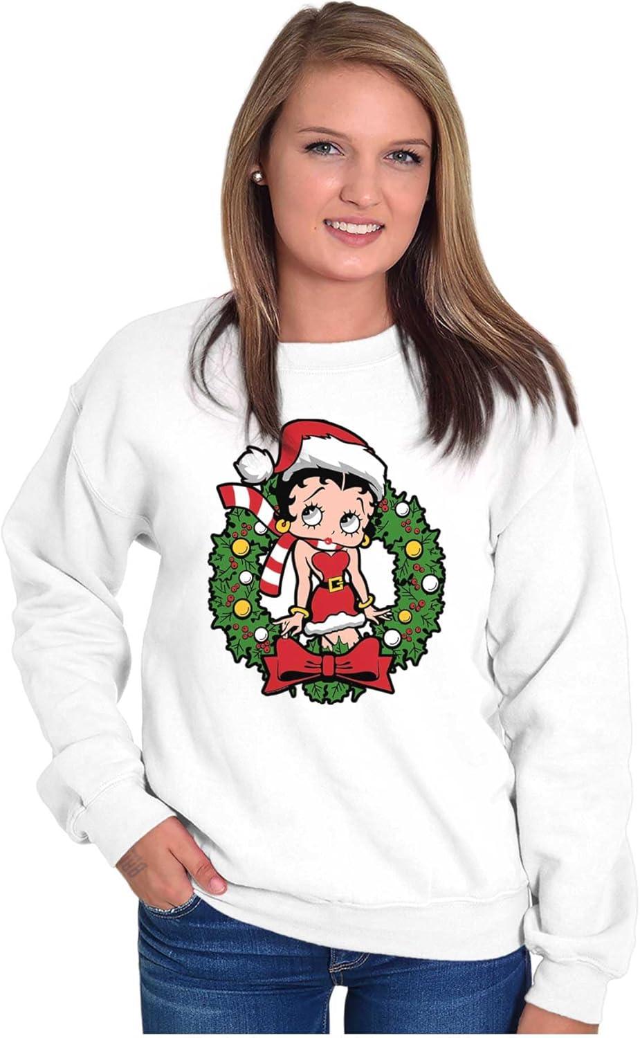 imageBrisco Brands Betty Boop Christmas Cute Vintage Women Crewneck SweatshirtWhite