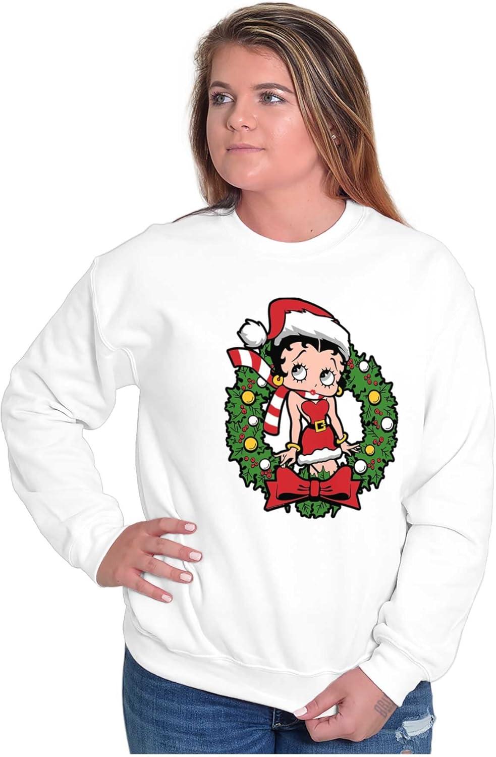 imageBrisco Brands Betty Boop Christmas Cute Vintage Women Crewneck SweatshirtWhite