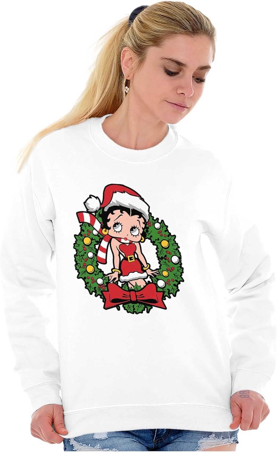 imageBrisco Brands Betty Boop Christmas Cute Vintage Women Crewneck SweatshirtWhite