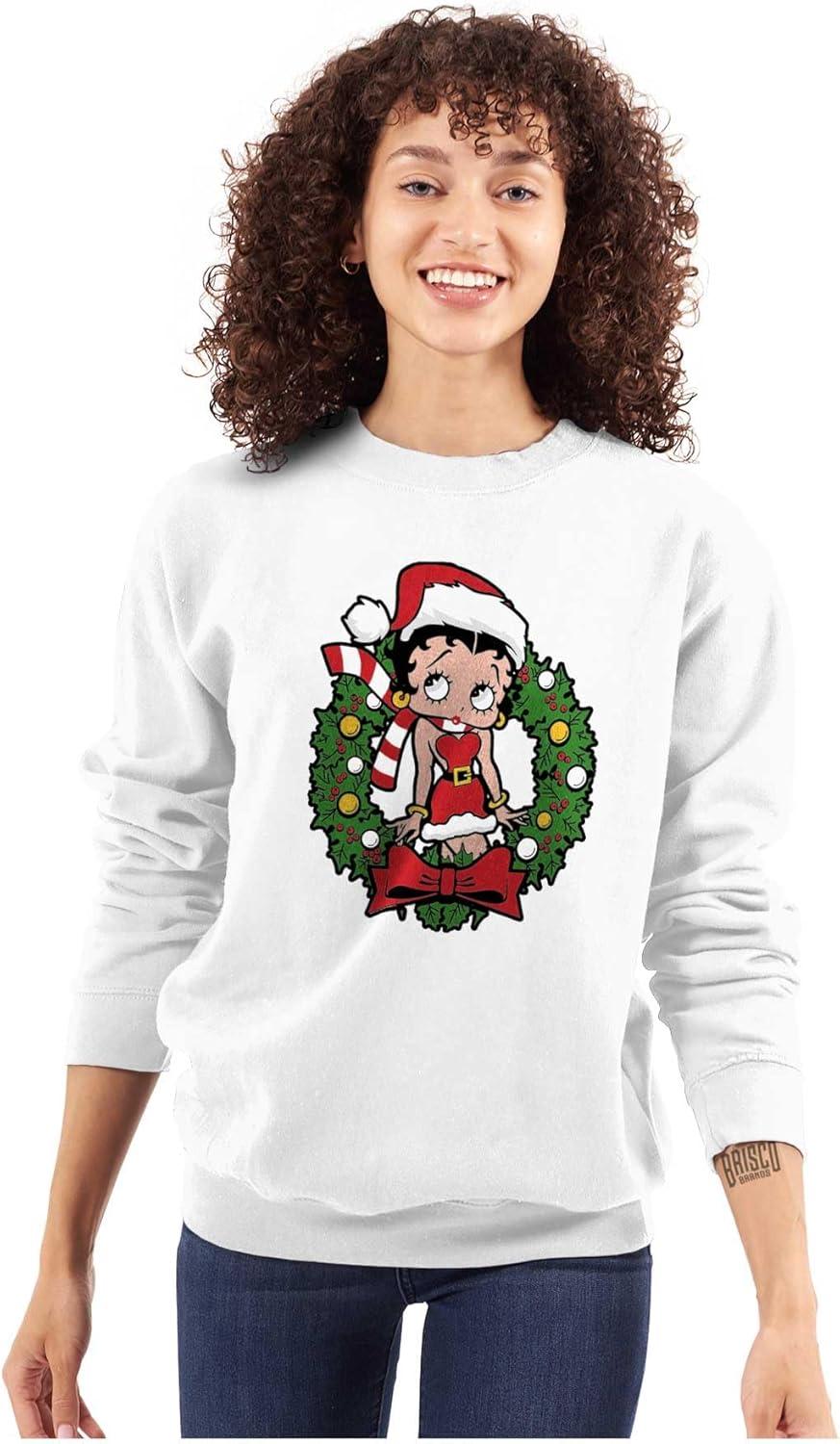 imageBrisco Brands Betty Boop Christmas Cute Vintage Women Crewneck SweatshirtWhite