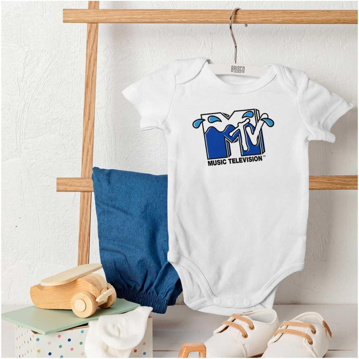 imageBrisco Brands Cool Retro MTV Water Splash Logo Baby Romper Boys or GirlsWhite