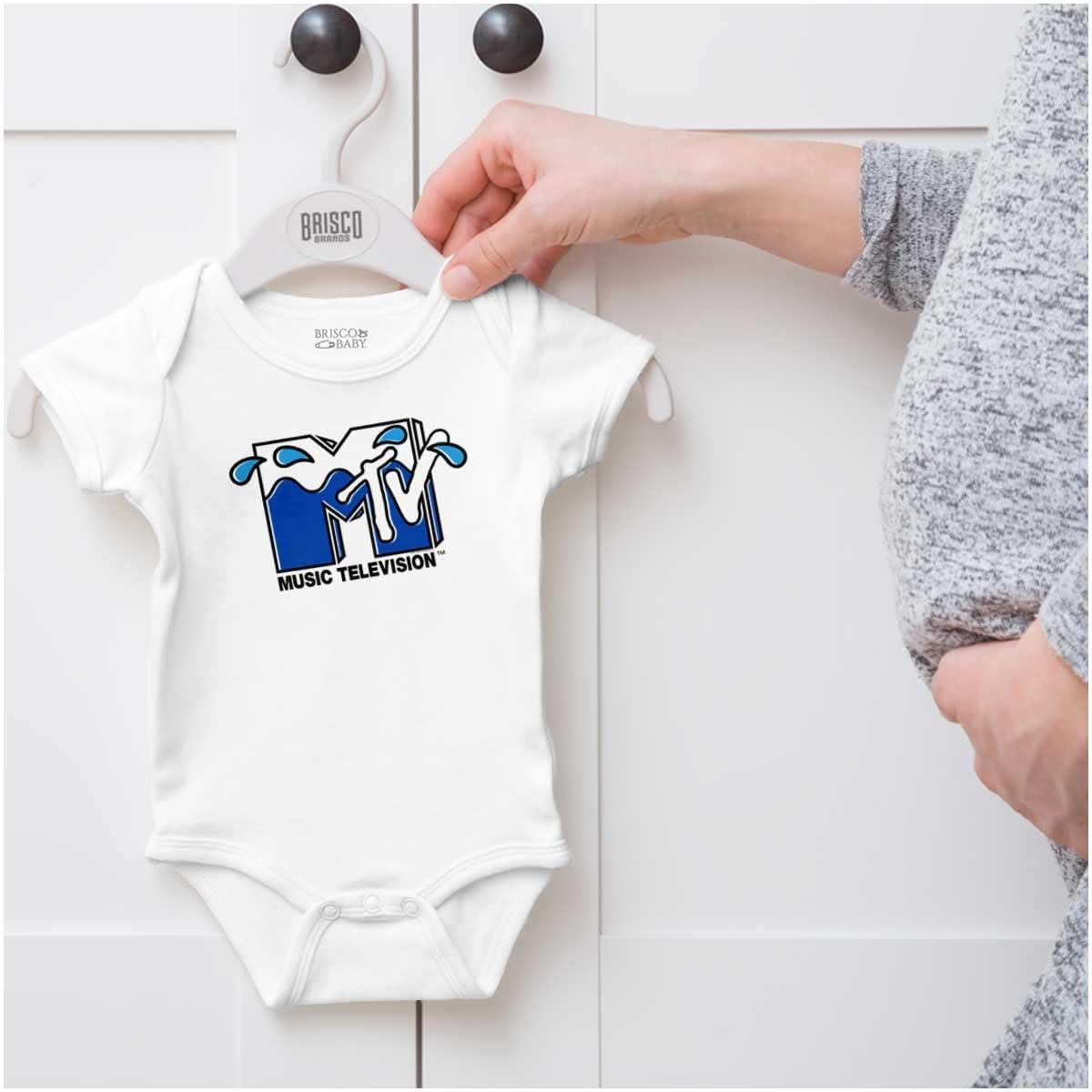 imageBrisco Brands Cool Retro MTV Water Splash Logo Baby Romper Boys or GirlsWhite
