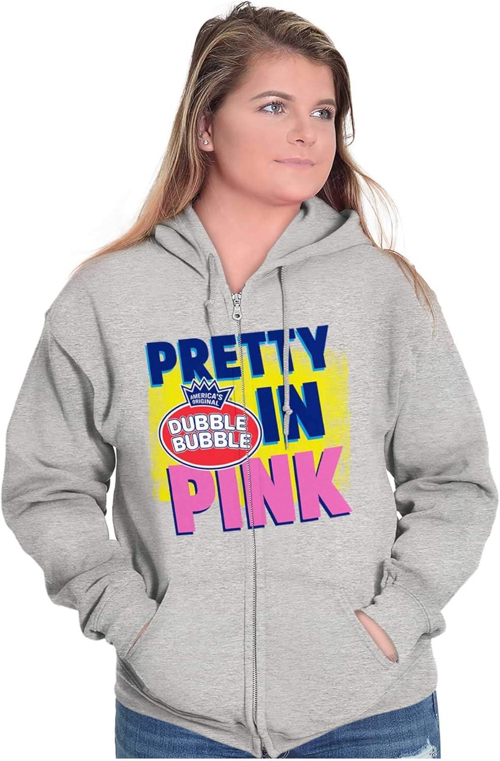 imageBrisco Brands Pretty In Pink Dubble Bubble Logo Zip Hoodie Sweatshirt WomenSport Grey