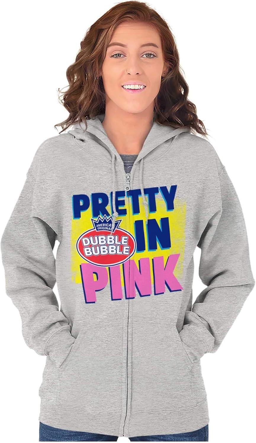 imageBrisco Brands Pretty In Pink Dubble Bubble Logo Zip Hoodie Sweatshirt WomenSport Grey