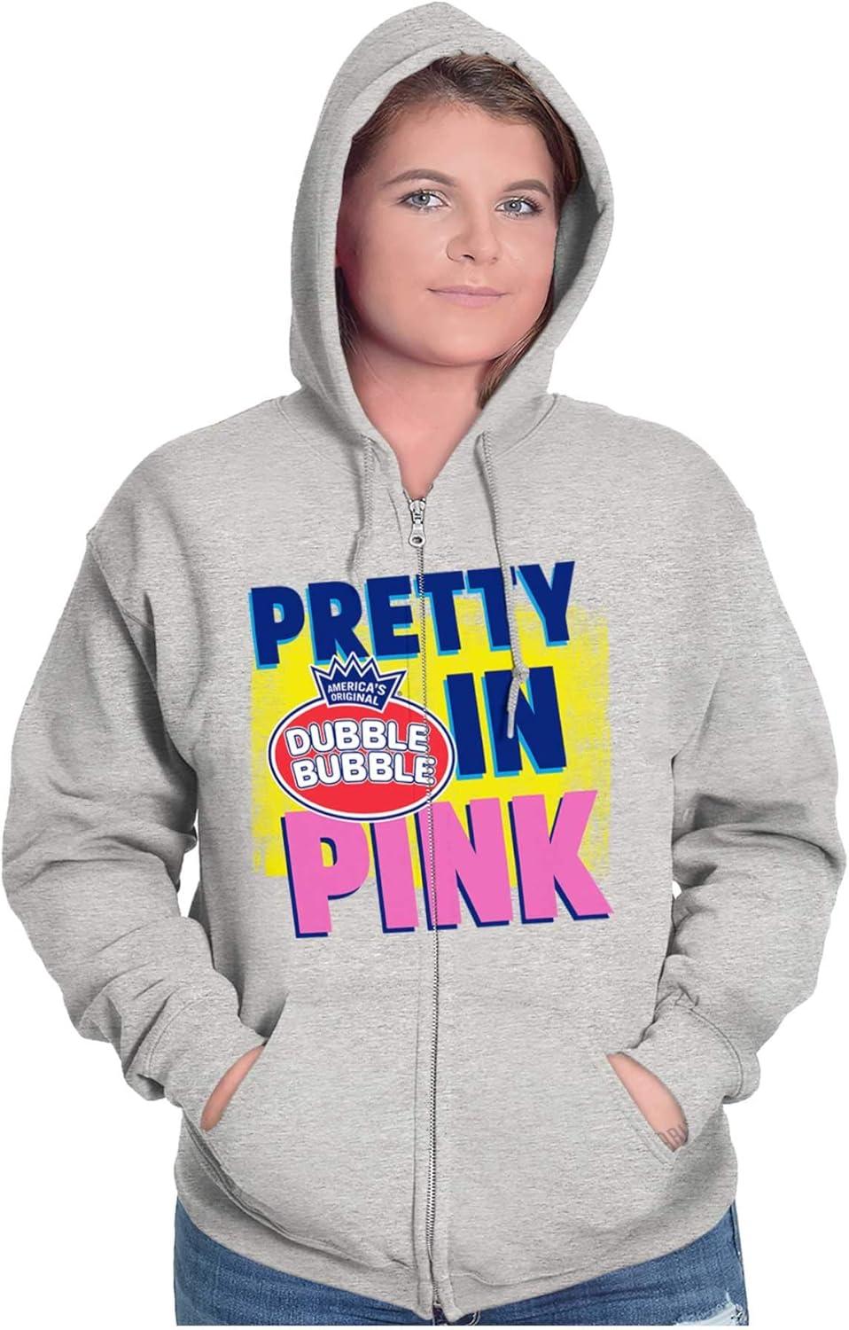 imageBrisco Brands Pretty In Pink Dubble Bubble Logo Zip Hoodie Sweatshirt WomenSport Grey