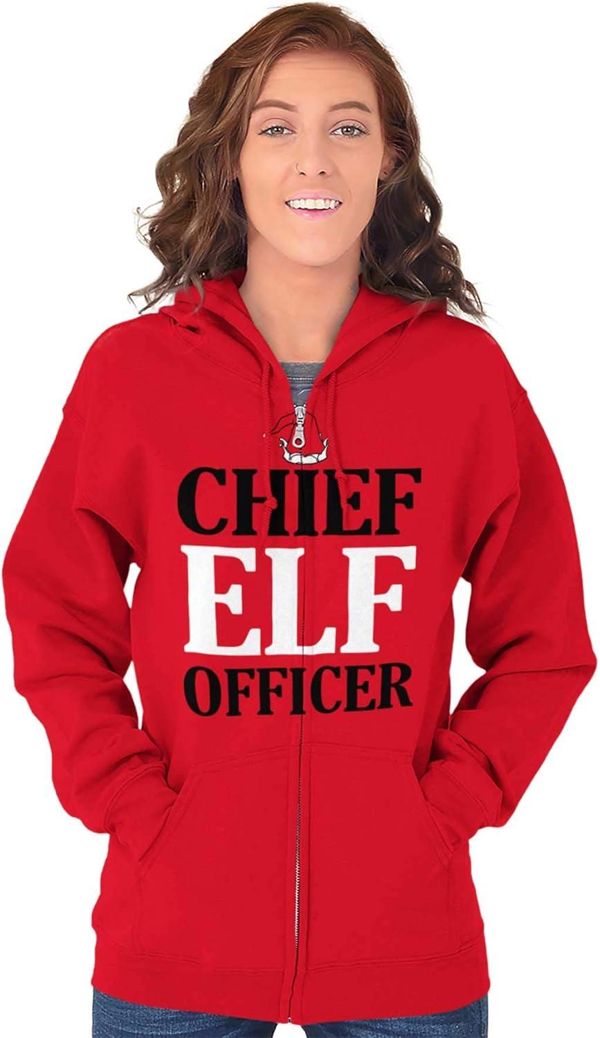 imageBrisco Brands Xmas Chief Elf Officer Santa Helper Zip Up Hoodie Mens WomensRed