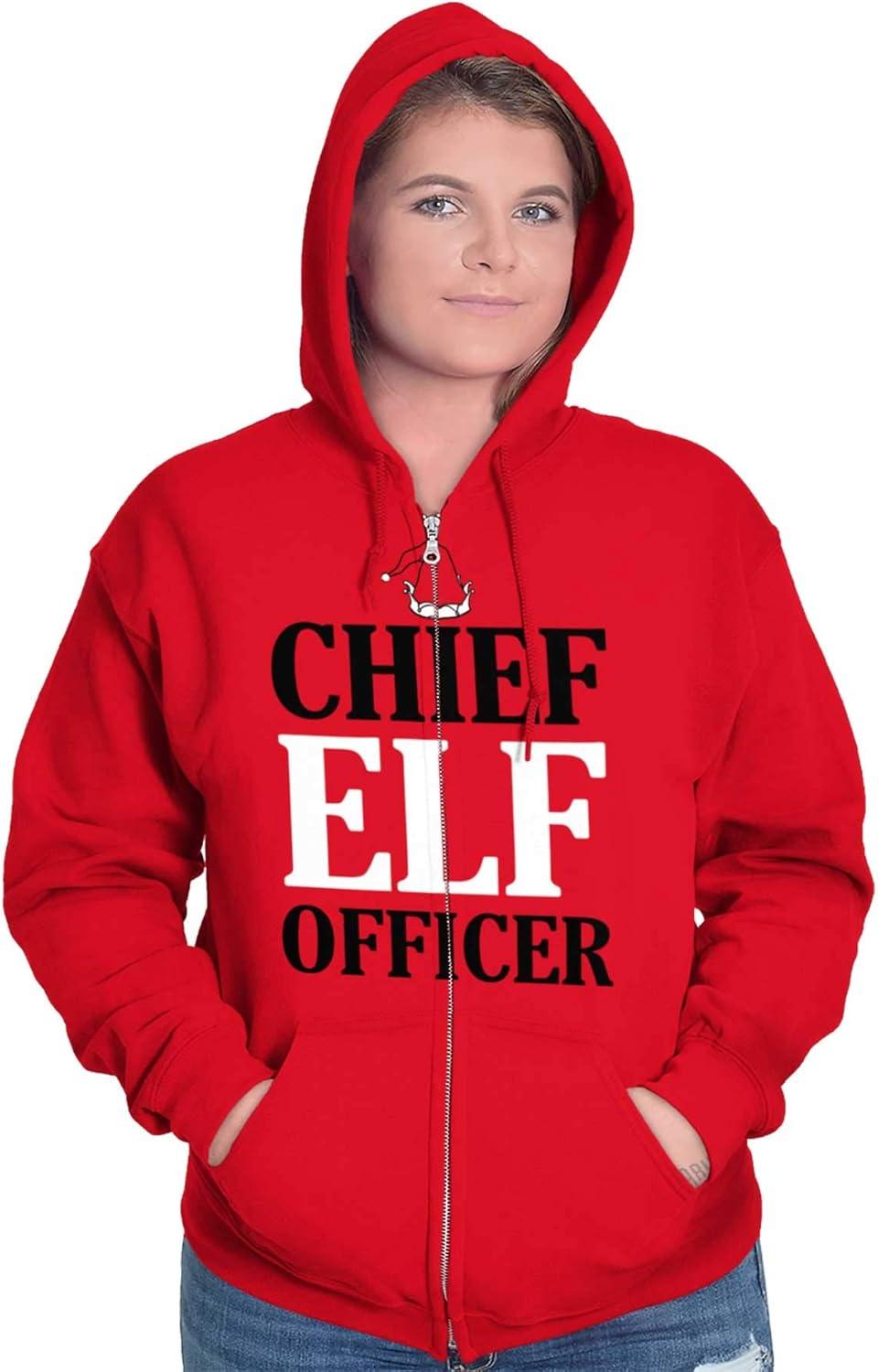 imageBrisco Brands Xmas Chief Elf Officer Santa Helper Zip Up Hoodie Mens WomensRed