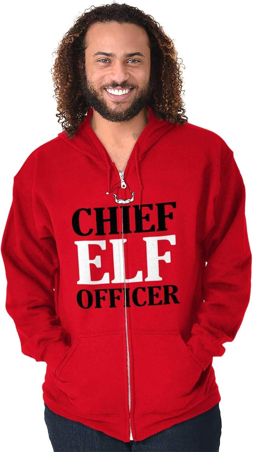 imageBrisco Brands Xmas Chief Elf Officer Santa Helper Zip Up Hoodie Mens WomensRed