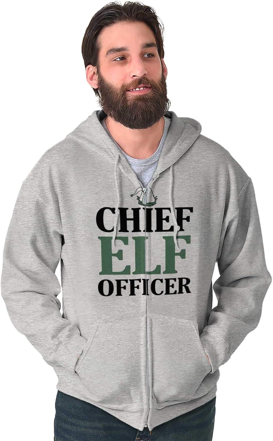 imageBrisco Brands Xmas Chief Elf Officer Santa Helper Zip Up Hoodie Mens WomensSport Grey