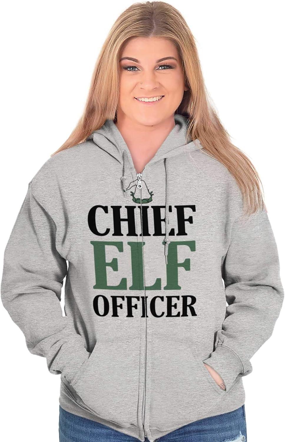 imageBrisco Brands Xmas Chief Elf Officer Santa Helper Zip Up Hoodie Mens WomensSport Grey