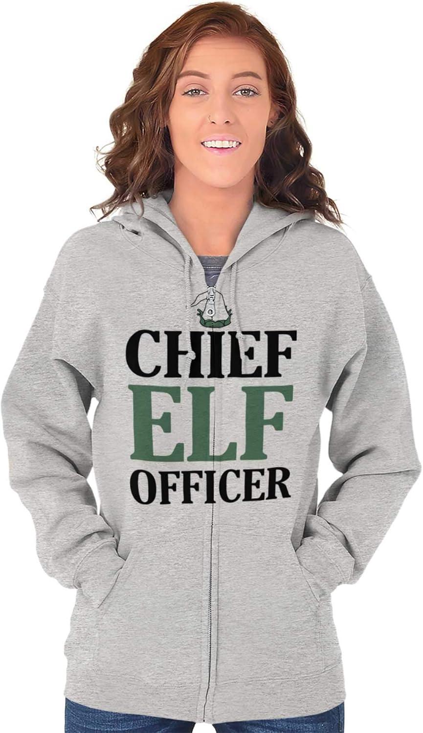 imageBrisco Brands Xmas Chief Elf Officer Santa Helper Zip Up Hoodie Mens WomensSport Grey