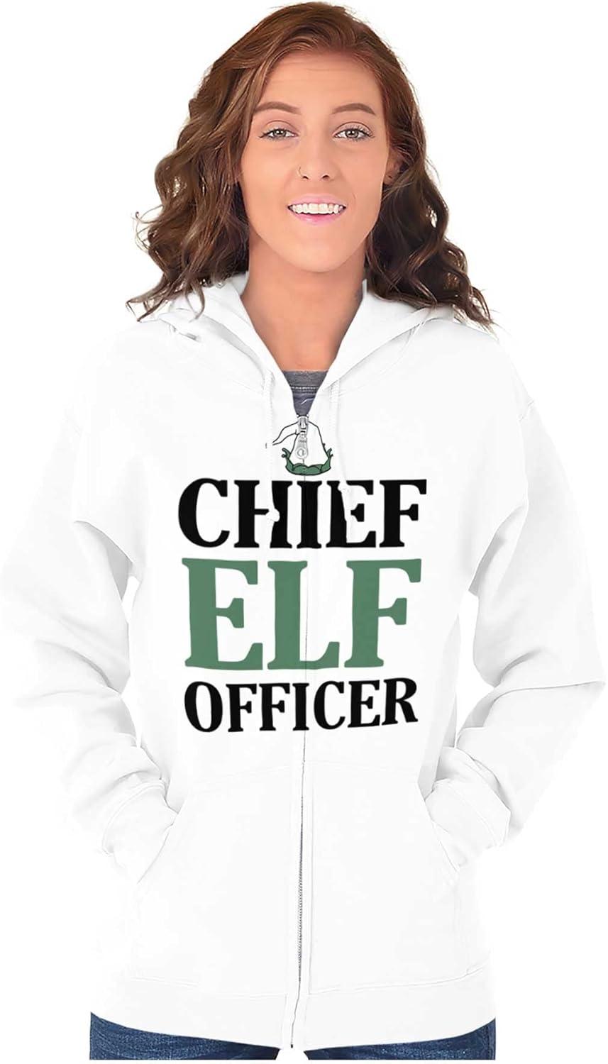 imageBrisco Brands Xmas Chief Elf Officer Santa Helper Zip Up Hoodie Mens WomensWhite