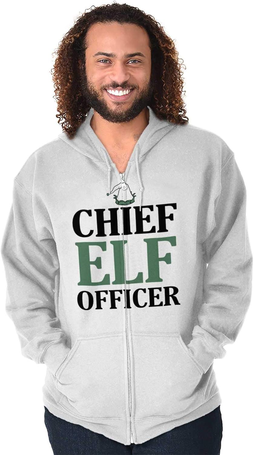 imageBrisco Brands Xmas Chief Elf Officer Santa Helper Zip Up Hoodie Mens WomensWhite