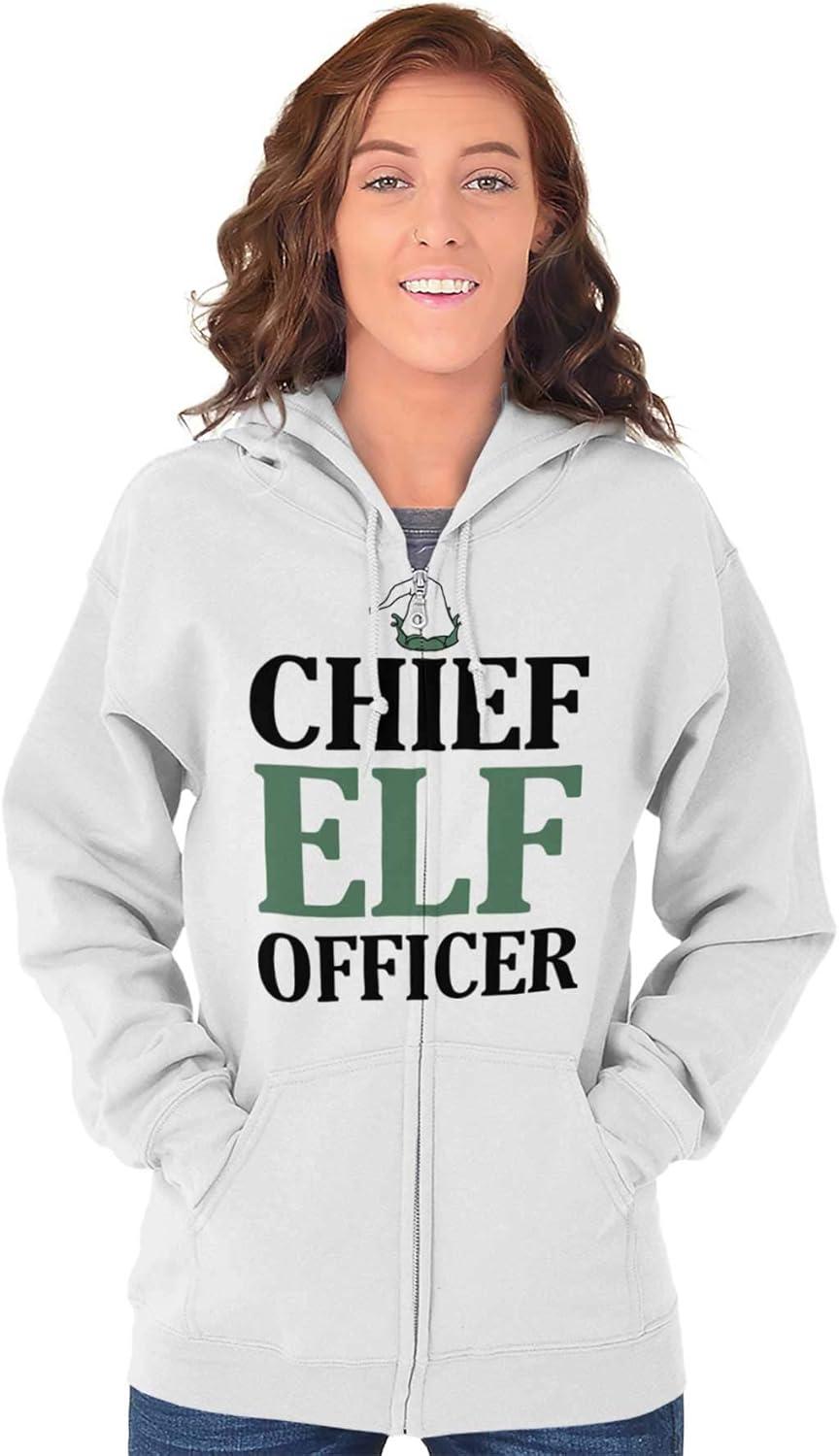 imageBrisco Brands Xmas Chief Elf Officer Santa Helper Zip Up Hoodie Mens WomensWhite