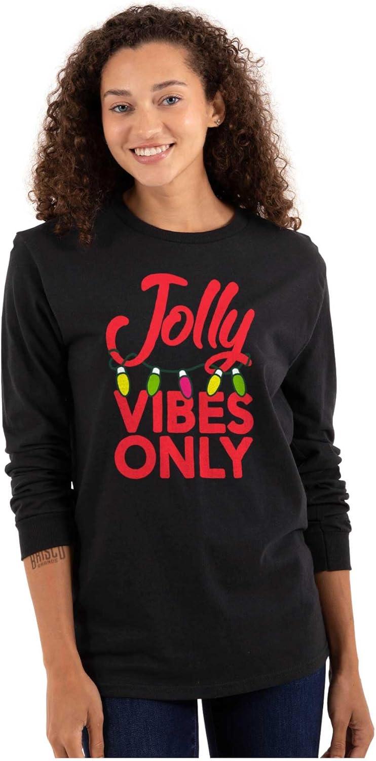 imageChristmas Lights Jolly Vibes Only Long Sleeve Tshirt Men WomenBlack