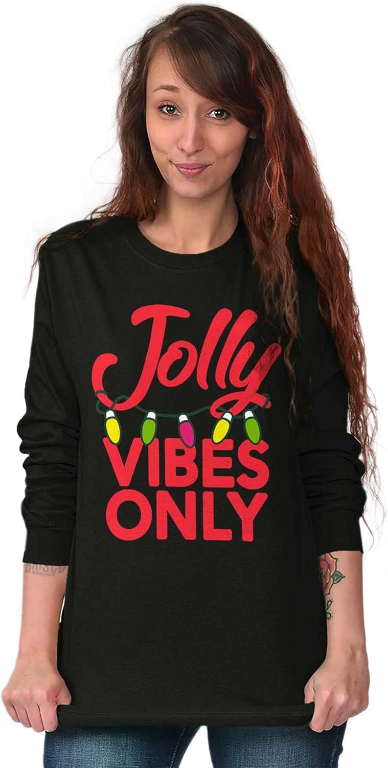 imageChristmas Lights Jolly Vibes Only Long Sleeve Tshirt Men WomenBlack