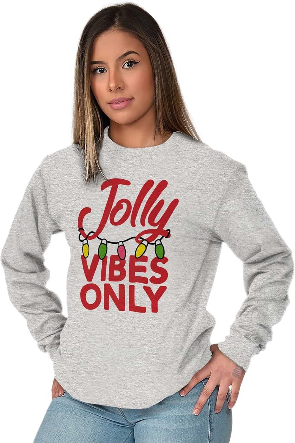 imageChristmas Lights Jolly Vibes Only Long Sleeve Tshirt Men WomenSport Grey