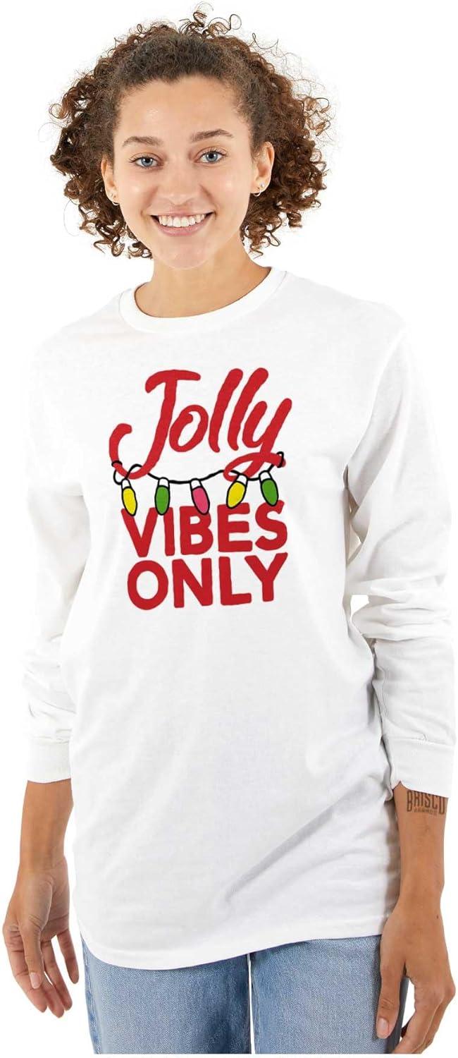 imageChristmas Lights Jolly Vibes Only Long Sleeve Tshirt Men WomenWhite
