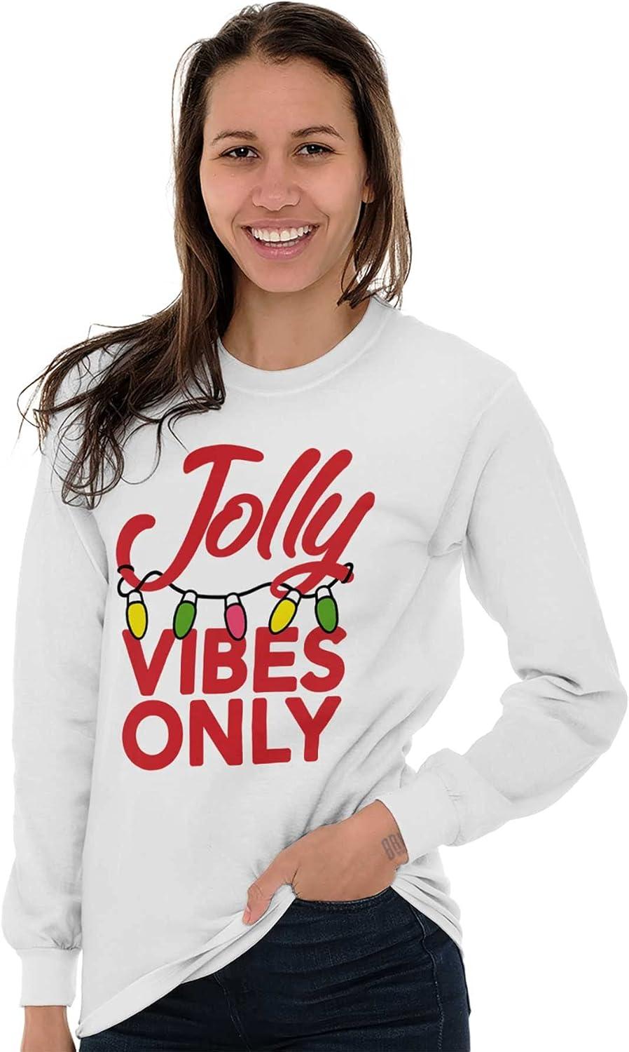 imageChristmas Lights Jolly Vibes Only Long Sleeve Tshirt Men WomenWhite