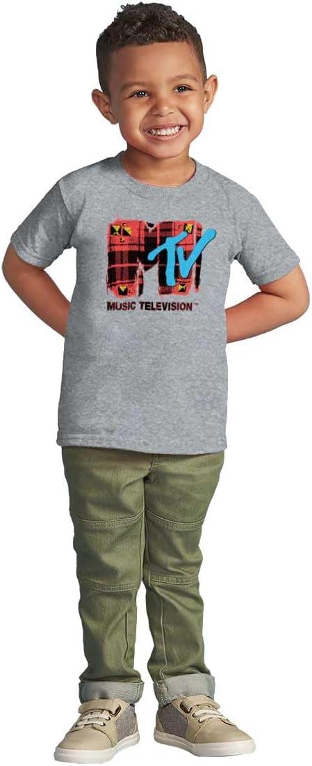 imageRetro MTV Distressed Plaid Logo Toddler Boy Girl T ShirtHeather