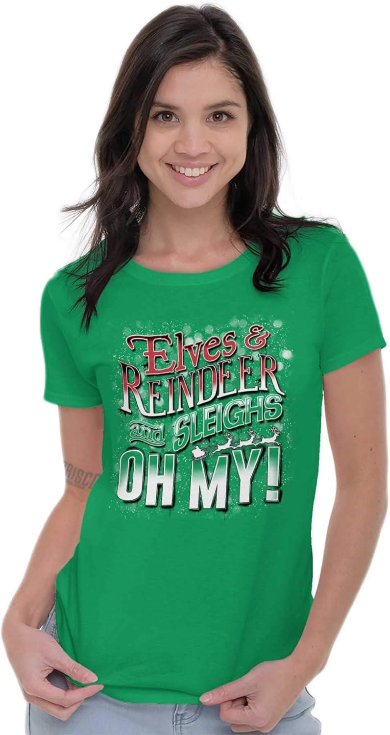 imageXmas Elves Reindeer Sleighs Oh My Womens Slim Fit Graphic Tee Irish Green