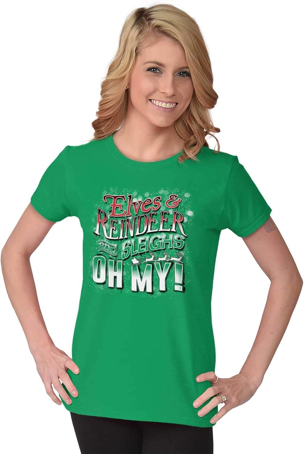 imageXmas Elves Reindeer Sleighs Oh My Womens Slim Fit Graphic Tee Irish Green