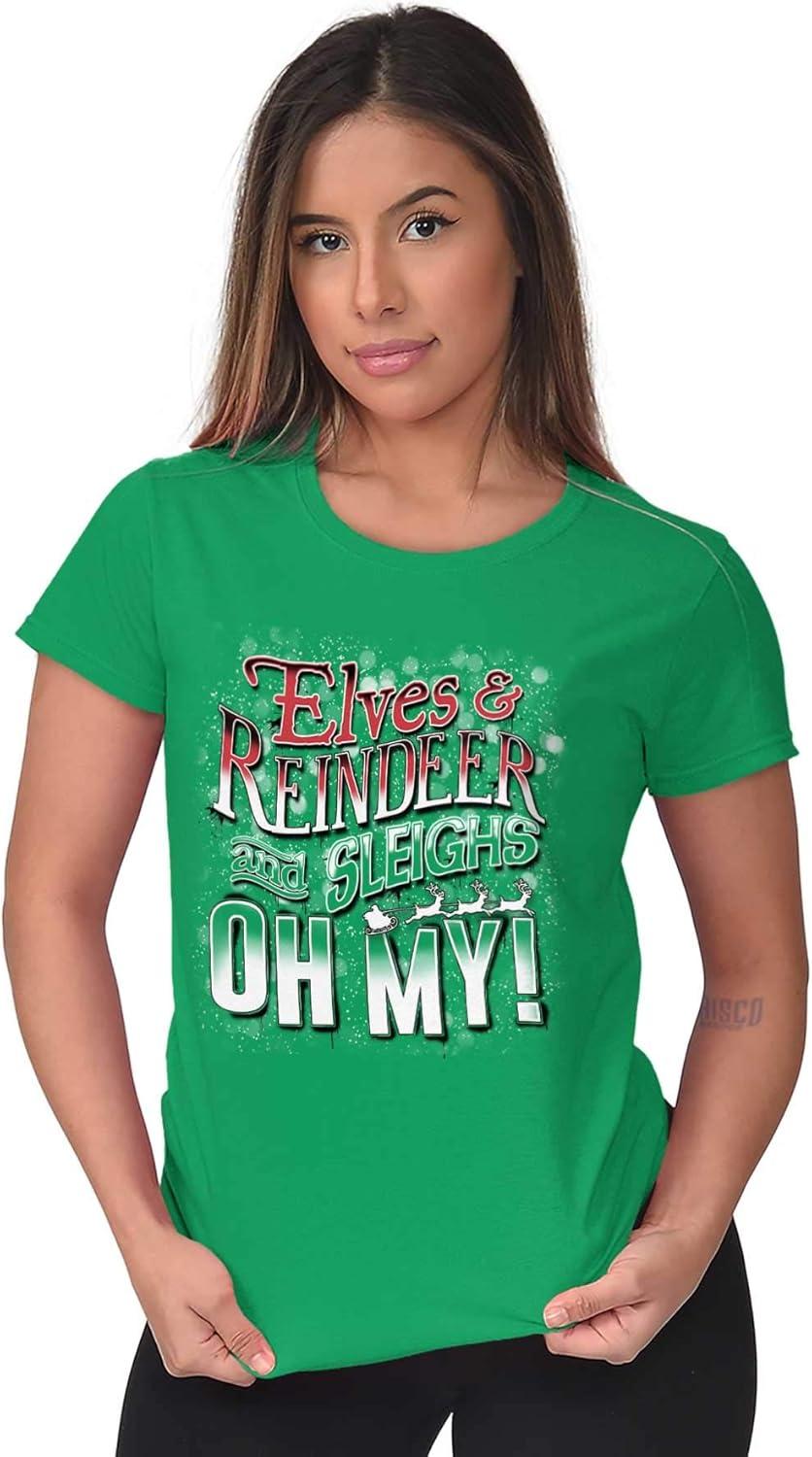 imageXmas Elves Reindeer Sleighs Oh My Womens Slim Fit Graphic Tee Irish Green