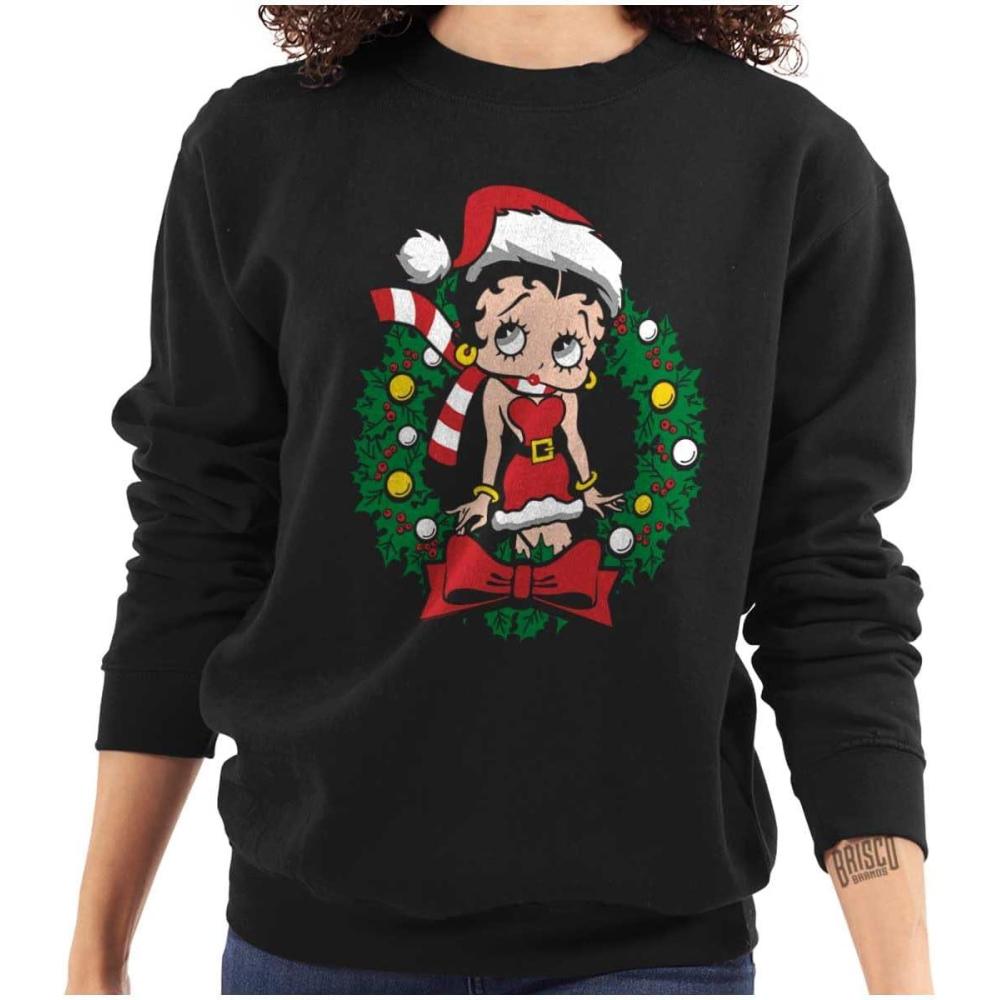 imageBrisco Brands Betty Boop Christmas Cute Vintage Women Crewneck SweatshirtBlack