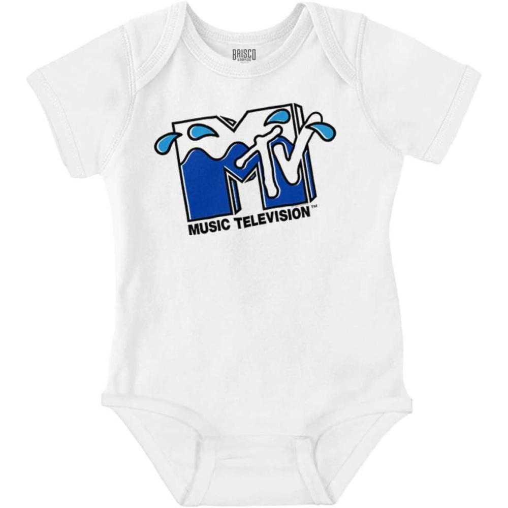 imageBrisco Brands Cool Retro MTV Water Splash Logo Baby Romper Boys or GirlsWhite