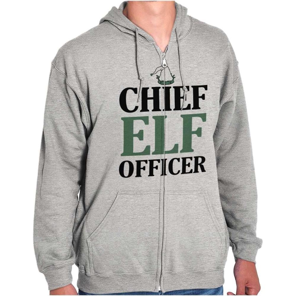 imageBrisco Brands Xmas Chief Elf Officer Santa Helper Zip Up Hoodie Mens WomensSport Grey