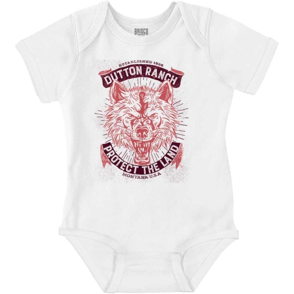 imageBrisco Brands Yellowstone Protect the Land Wolf Baby Romper Boys or GirlsWhite