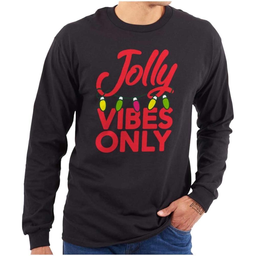 imageChristmas Lights Jolly Vibes Only Long Sleeve Tshirt Men WomenBlack