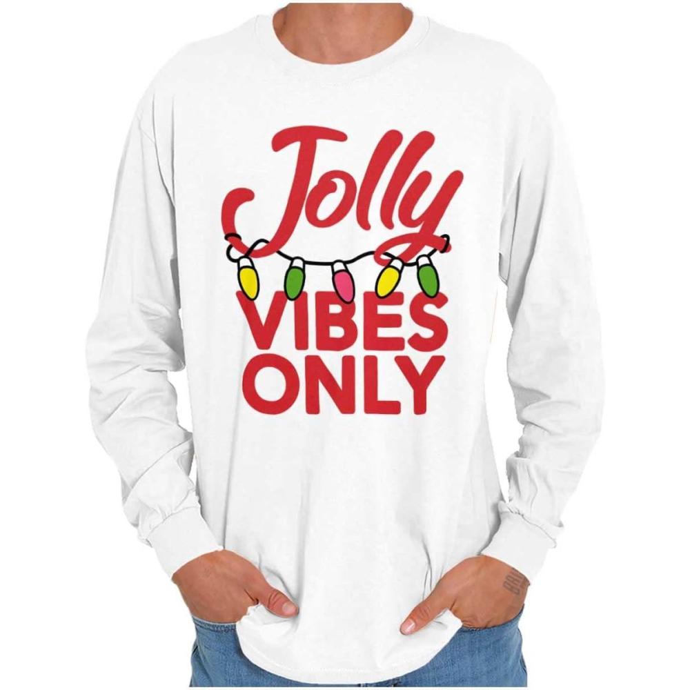imageChristmas Lights Jolly Vibes Only Long Sleeve Tshirt Men WomenWhite