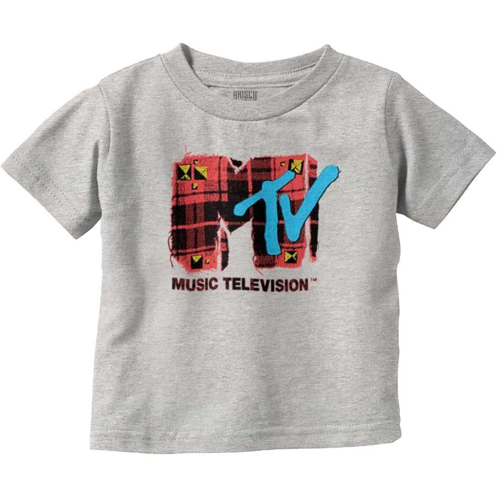imageRetro MTV Distressed Plaid Logo Toddler Boy Girl T ShirtHeather