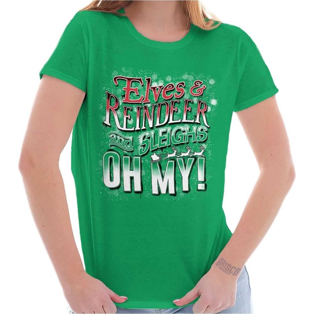 imageXmas Elves Reindeer Sleighs Oh My Womens Slim Fit Graphic Tee Irish Green