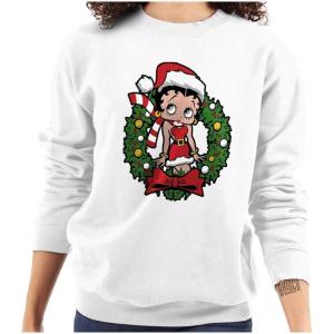Brisco Brands Betty Boop Christmas Cute Vintage Women Crewneck Sweatshirt(White)