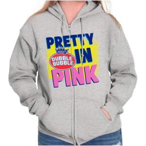 Brisco Brands Pretty In Pink Dubble Bubble Logo Zip Hoodie Sweatshirt Women(Sport Grey)