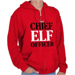 Brisco Brands Xmas Chief Elf Officer Santa Helper Zip Up Hoodie Mens Womens(Red)