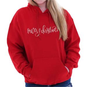 Brisco Brands Xmas Merry Christmas Greetings Hoodie Sweatshirt Women(Red)