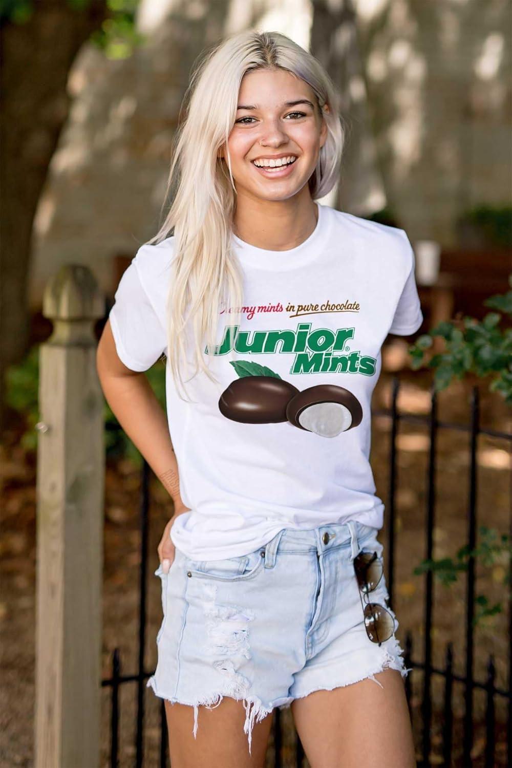 imageBrisco Brands Junior Mints Logo Chocolate Candy Graphic T Shirt Men or WomenWhite