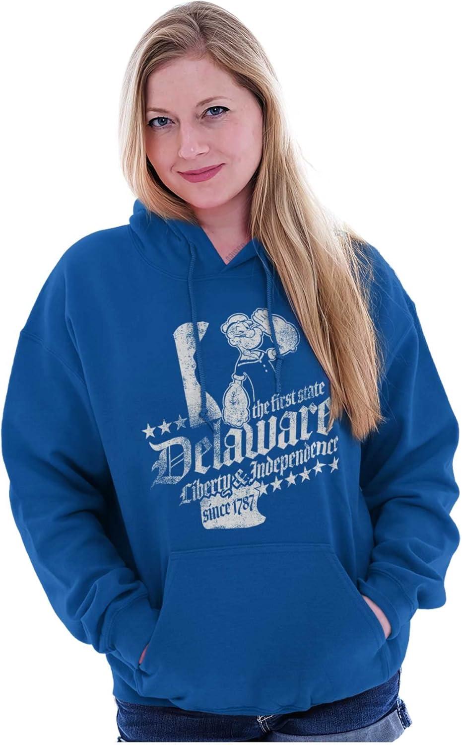 imageBrisco Brands Popeye Cartoon American States Hoodie Sweatshirt Women MenDelaware