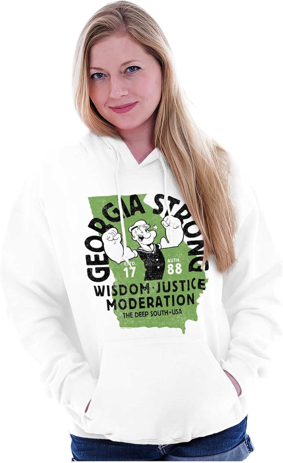 imageBrisco Brands Popeye Cartoon American States Hoodie Sweatshirt Women MenGeorgia