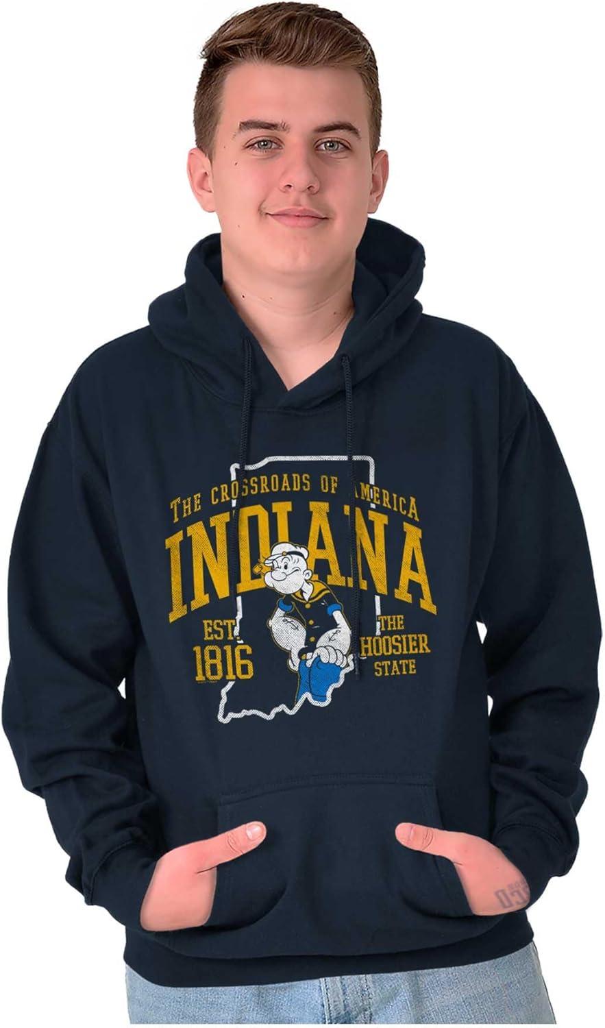 imageBrisco Brands Popeye Cartoon American States Hoodie Sweatshirt Women MenIndiana