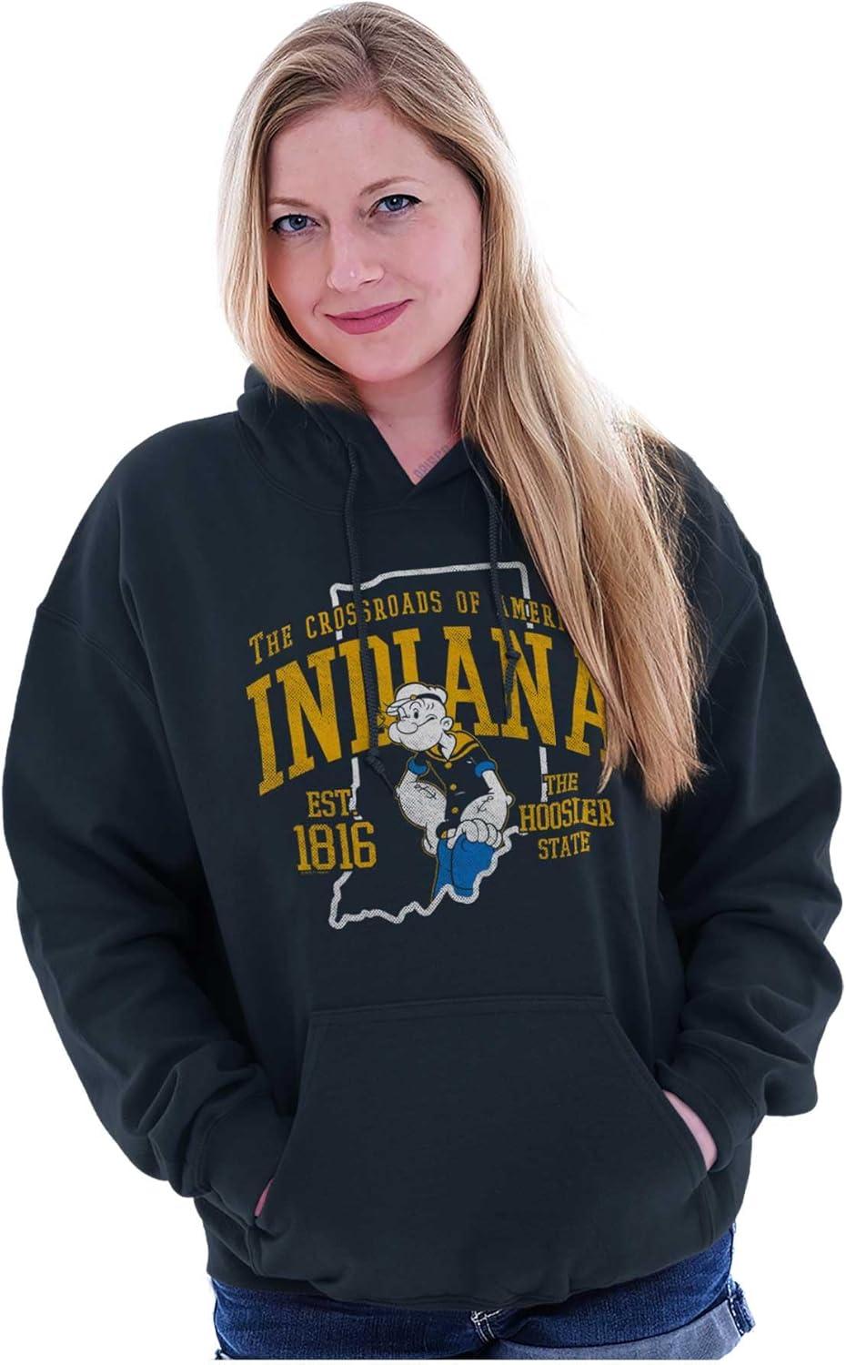 imageBrisco Brands Popeye Cartoon American States Hoodie Sweatshirt Women MenIndiana