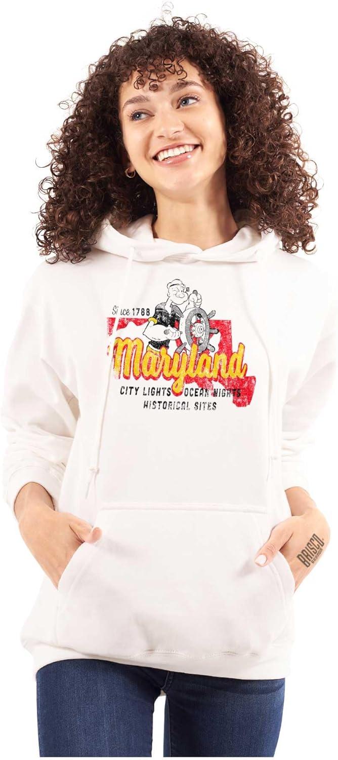 imageBrisco Brands Popeye Cartoon American States Hoodie Sweatshirt Women MenMaryland