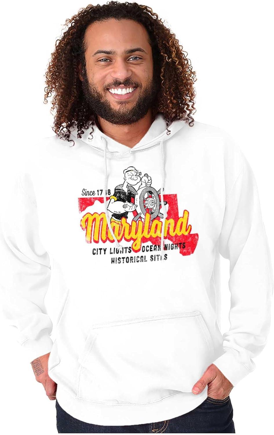 imageBrisco Brands Popeye Cartoon American States Hoodie Sweatshirt Women MenMaryland