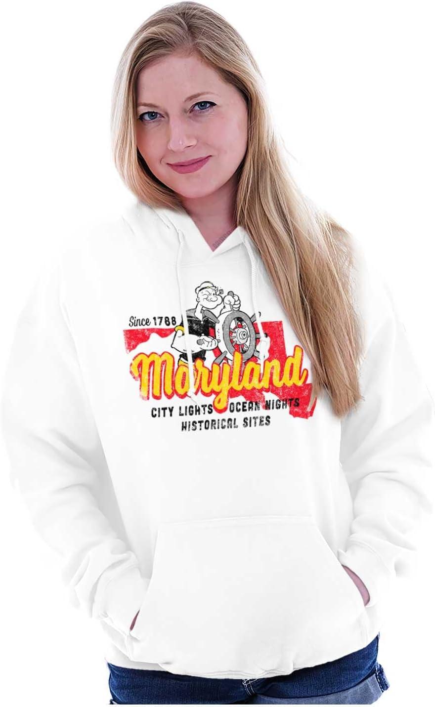 imageBrisco Brands Popeye Cartoon American States Hoodie Sweatshirt Women MenMaryland