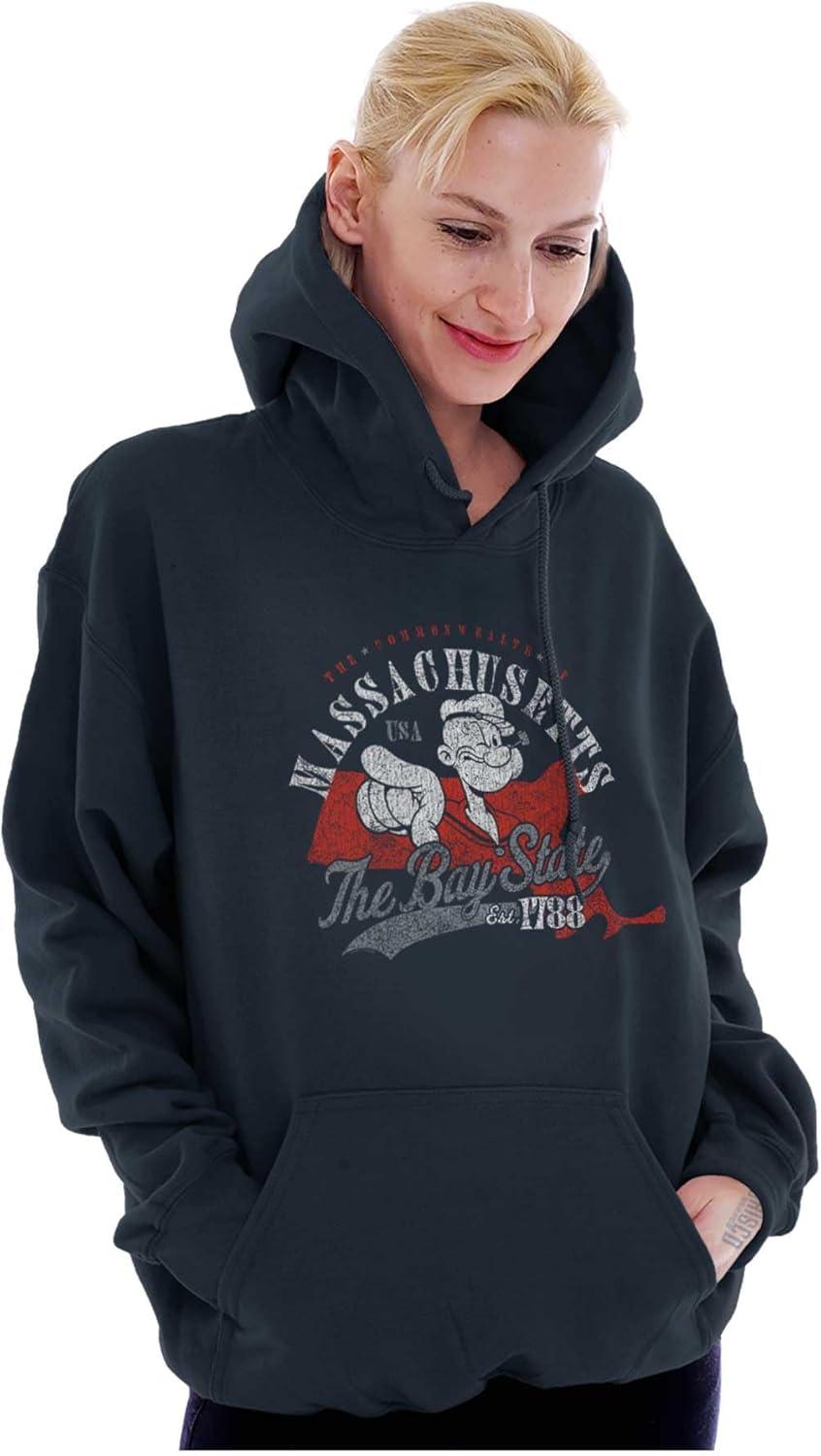 imageBrisco Brands Popeye Cartoon American States Hoodie Sweatshirt Women MenMassachusetts
