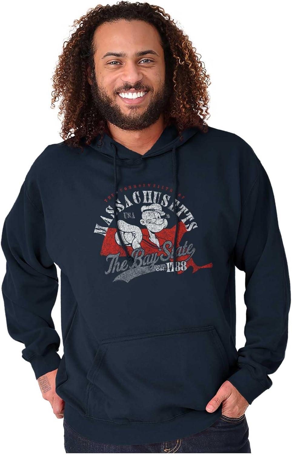 imageBrisco Brands Popeye Cartoon American States Hoodie Sweatshirt Women MenMassachusetts