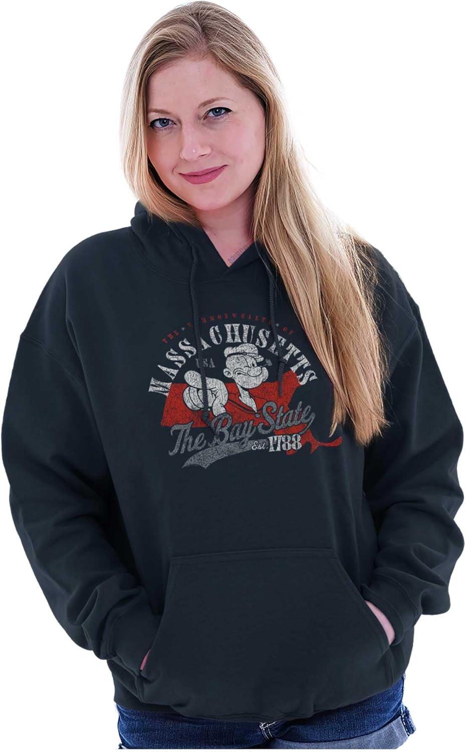 imageBrisco Brands Popeye Cartoon American States Hoodie Sweatshirt Women MenMassachusetts